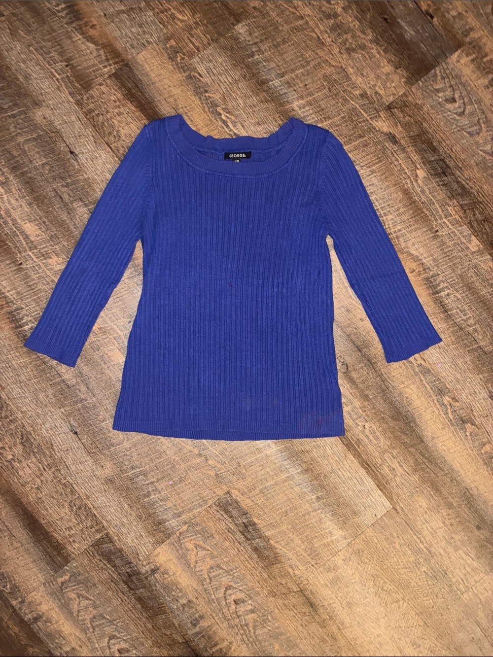 George Royal Blue Ribbed Scoop Neck Sweater